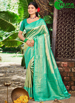 Load image into Gallery viewer, Sea Green Color Kanjivaram Silk Designer Party Wear Traditional Saree
