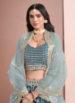 Load image into Gallery viewer, Turquoise Blue Art Silk with Net Dupatta Designer Sider Lehenga Choli