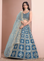 Load image into Gallery viewer, Turquoise Blue Art Silk with Net Dupatta Designer Sider Lehenga Choli