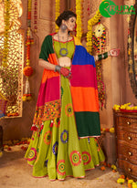 Load image into Gallery viewer, Splendorous Green Color Cotton Readymade Lehenga Choli with Embroidered, Mirror and Thread Work