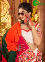 Load image into Gallery viewer, Attractive White Cotton Embroidered, Mirror and Thread Work Readymade Lehenga Choli