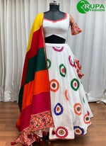 Load image into Gallery viewer, Attractive White Cotton Embroidered, Mirror and Thread Work Readymade Lehenga Choli