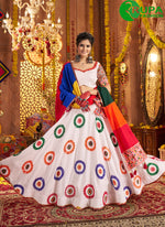 Load image into Gallery viewer, Attractive White Cotton Embroidered, Mirror and Thread Work Readymade Lehenga Choli
