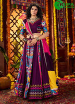 Load image into Gallery viewer, Purple Color Cotton Embroidered, Fancy, Mirror and Print Work Readymade Lehenga Choli