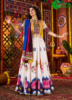 Load image into Gallery viewer, Divine White Color Fancy, Lace, Mirror and Print Work Silk Readymade Lehenga Choli