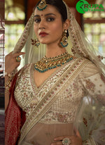 Load image into Gallery viewer, Cream Color Silk Lehenga Choli with Embroidered, Pearls, Sequins, Thread, Weaving and Zari Work
