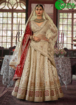 Load image into Gallery viewer, Cream Color Silk Lehenga Choli with Embroidered, Pearls, Sequins, Thread, Weaving and Zari Work