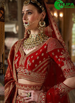 Load image into Gallery viewer, Red Color Embroidered, Pearls, Sequins, Thread, Weaving and Zari Work Silk A - Line Lehenga Choli