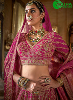 Load image into Gallery viewer, Magenta and Pink Embroidered, Pearls, Sequins, Thread, Weaving and Zari Work Silk A - Line Lehenga Choli