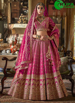 Load image into Gallery viewer, Magenta and Pink Embroidered, Pearls, Sequins, Thread, Weaving and Zari Work Silk A - Line Lehenga Choli