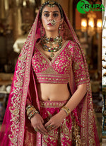 Load image into Gallery viewer, Rani Silk Embroidered, Pearls, Sequins, Thread, Weaving and Zari Work A - Line Lehenga Choli