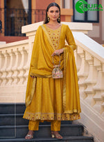 Load image into Gallery viewer, Marvelous Mustard Color Vichitra Silk Embroidered and Hand Work Ready Made Salwar Suit