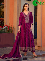 Load image into Gallery viewer, Beautiful Wine Color Vichitra Silk with Embroidered and Hand Work Ready Made Salwar Suit