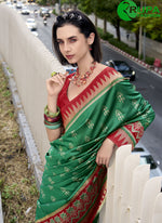 Load image into Gallery viewer, Wonderful Red And Green Multi Color Silk Weaving Work Casual Saree