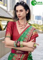 Load image into Gallery viewer, Wonderful Red And Green Multi Color Silk Weaving Work Casual Saree