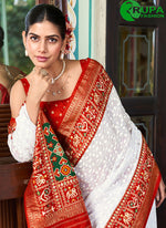 Load image into Gallery viewer, Divine White Color Georgette Contemporary Saree with Foil Print and Lucknowi Work
