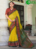 Load image into Gallery viewer, Attractive Yellow Color Georgette Designer Saree with Foil Print and Lucknowi Work