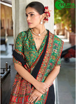 Load image into Gallery viewer, Majestic Black Color Georgette Trendy Saree with Foil Print and Lucknowi Work
