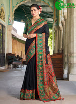 Load image into Gallery viewer, Majestic Black Color Georgette Trendy Saree with Foil Print and Lucknowi Work