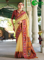 Load image into Gallery viewer, Beautiful Cream Color Faux Georgette Lucknowi Pashmina Foil Print Designer Saree