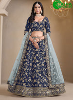 Load image into Gallery viewer, Glossy Blue Art Silk Embroidered Designer A-Line Lehenga Choli