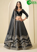 Load image into Gallery viewer, Majestic Black Color Ice Velvet Lehenga Choli with Embroidered and Sequins Work