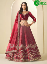 Load image into Gallery viewer, Maroon Color Ice Velvet Embroidered and Sequins Work Lehenga Choli
