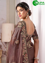 Load image into Gallery viewer, Brown Color Silk Booti, Embroidered, Sequins and Zari Work Designer Saree