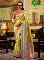 Load image into Gallery viewer, Attractive Lime Yellow Color Silk Designer traditional Wear Saree With Weaving Work