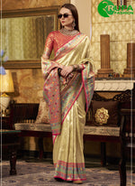 Load image into Gallery viewer, Divine Cream Color Silk Weaving Work Trendy Designer Party Wear Saree