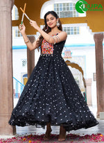 Load image into Gallery viewer, Attractive Black Georgette Gamthi, Mirror and Polka Dotted Work Designer for Ceremonial Gown