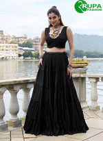 Load image into Gallery viewer, Majestic Black Plain Work Rayon Readymade Lehenga Choli