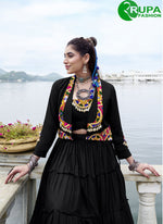 Load image into Gallery viewer, Majestic Black Plain Work Rayon Readymade Lehenga Choli