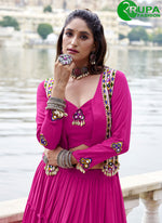 Load image into Gallery viewer, Divine Pink Color Rayon Plain Work Readymade Lehenga Choli