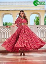 Load image into Gallery viewer, Rani Color Faux Georgette Gown with Gamthi, Mirror and Print Work