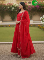 Load image into Gallery viewer, Beautiful Red Color Vichitra Silk Designer Party Wear Gown