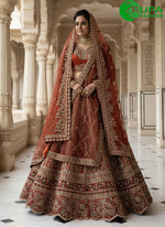 Load image into Gallery viewer, Majestic Orange Colo Silk Bridal Lehenga Choli with Dori, Embroidered, Sequins, Thread and Zari Work