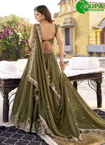 Load image into Gallery viewer, Mehandi Green Color Crush Lehenga Choli with Embroidered, Sequins and Thread Work