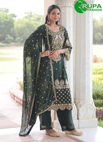 Load image into Gallery viewer, Attractive Green Color Faux Blooming New Designer Festival Wear Straight Suit