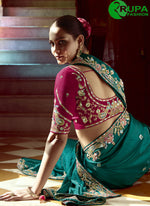 Load image into Gallery viewer, Teal Color Fancy Fabric Embroidered, Moti and Sequins Work Classic Saree