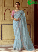 Load image into Gallery viewer, Blue Fancy Fabric Designer Saree with Embroidered, Sequins, Stone and Zari