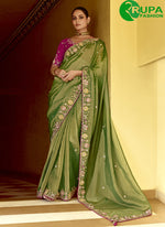 Load image into Gallery viewer, Green Colour Fabric Embroidered, Sequins, Stone and Zari Work Classic Saree