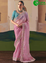 Load image into Gallery viewer, Pink Color Embroidered and Sequins Work Fancy Fabric Trendy Saree