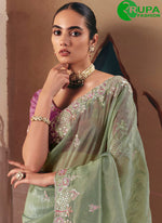 Load image into Gallery viewer, Green Color Fancy Fabric Contemporary Saree with Embroidered and Sequins Work