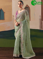 Load image into Gallery viewer, Green Color Fancy Fabric Contemporary Saree with Embroidered and Sequins Work
