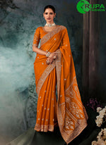 Load image into Gallery viewer, Orange Color Fancy Fabric Aari and Embroidered Work Contemporary Traditional Saree