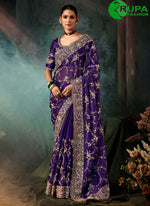 Load image into Gallery viewer, Awesome Blue Color Natural Crepe Designer Party Wear Saree