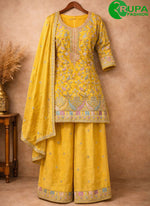 Load image into Gallery viewer, Beautiful Yellow Chinon Palazzo Salwar Suit with Embroidered Work
