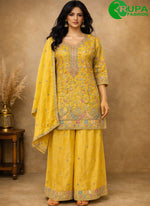 Load image into Gallery viewer, Beautiful Yellow Chinon Palazzo Salwar Suit with Embroidered Work