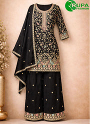 Majestic Black Color Chinon Fabric Party Wear Embroidered Salwar Suit
